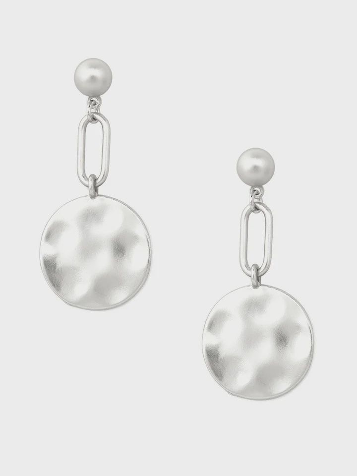 Silver Link and Medallion Drop Earring
