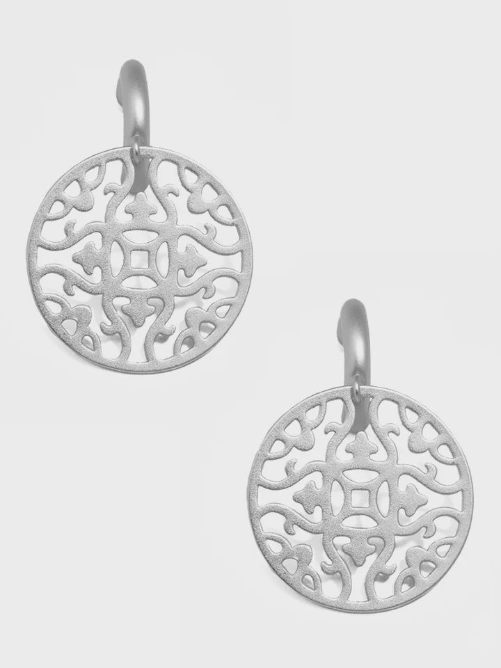 Silver Emblem Drop Earring