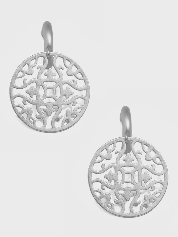Silver Emblem Drop Earring