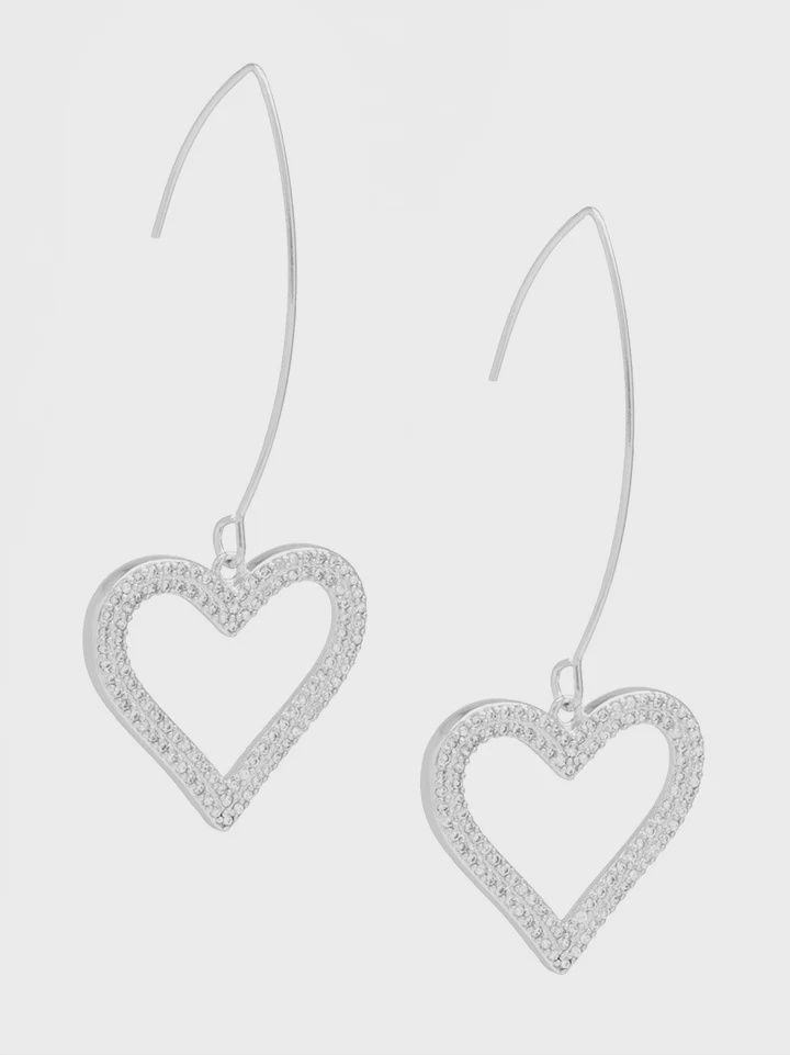 Rhodium Pavé Heart Long Drop Earring