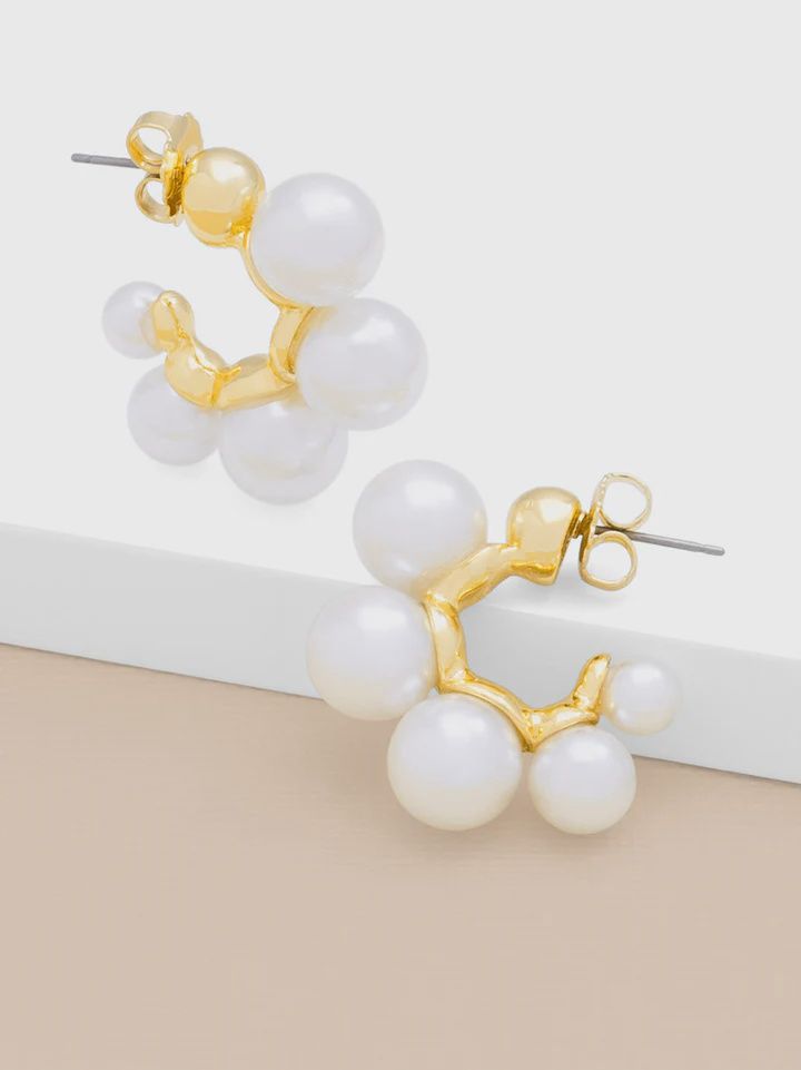 Gold Multi Pearl Hoop Earring