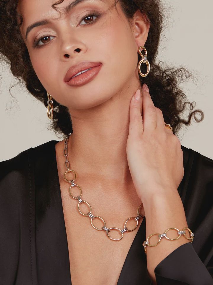 Two-Tone Oval Link Drop Earring