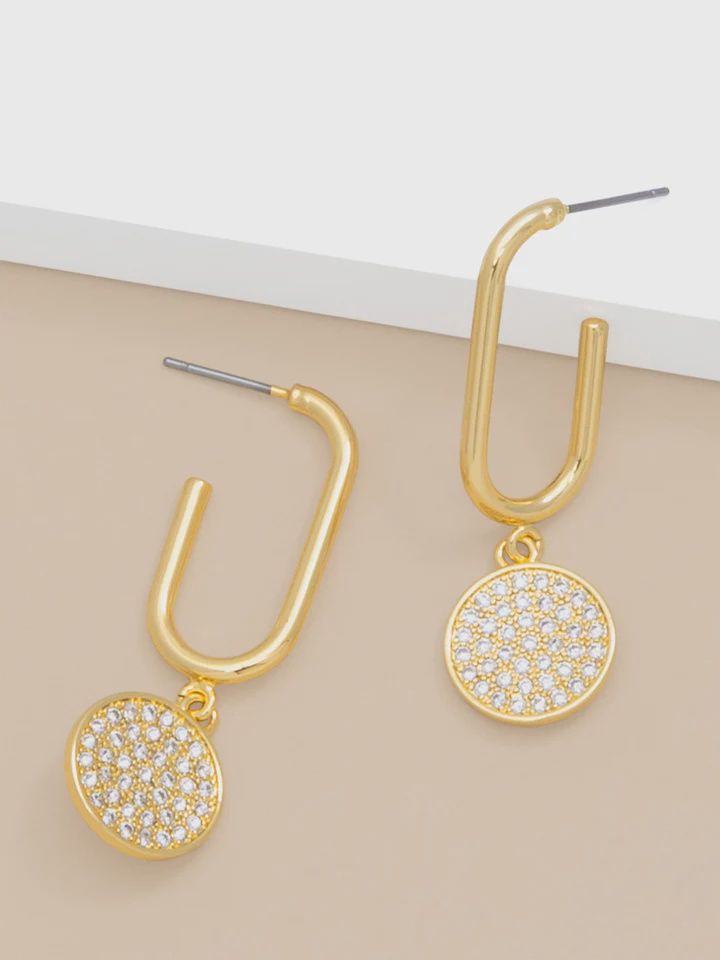 Gold Pavé Disc Drop Earring
