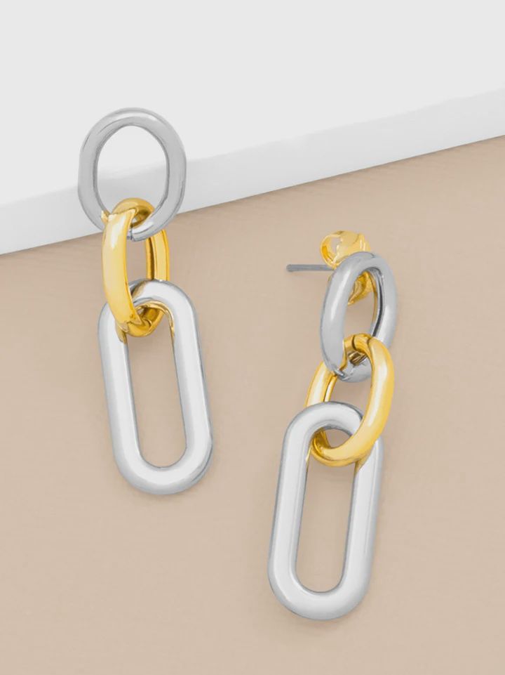 Two-Tone Mixed Links Drop Earring