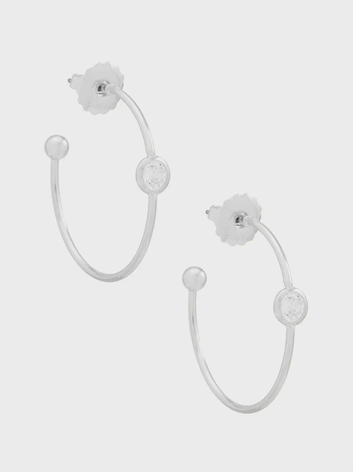 Rhodium Single Crystal Hoop Earring