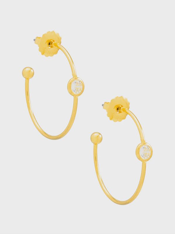 Gold Single Crystal Hoop Earring