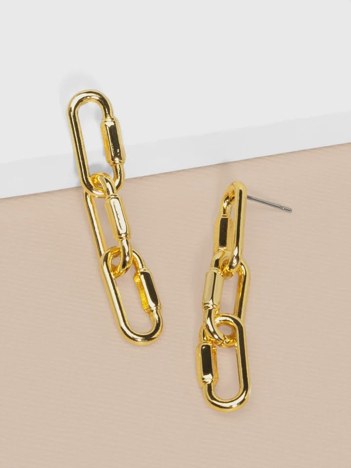 Gold Triple Carabiner Drop Earring