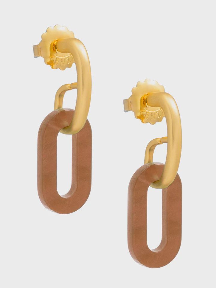 Brown Marbled Resin Link Drop Earring