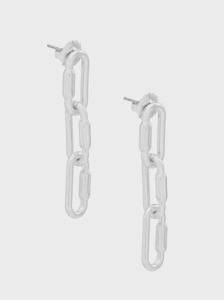 Rhodium Triple Carabiner Drop Earring