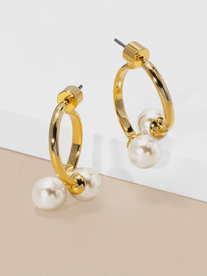 Gold Pearl Half Hoop Earring