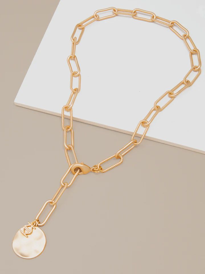 Gold Paper Clip &amp; Coin Medallion Necklace