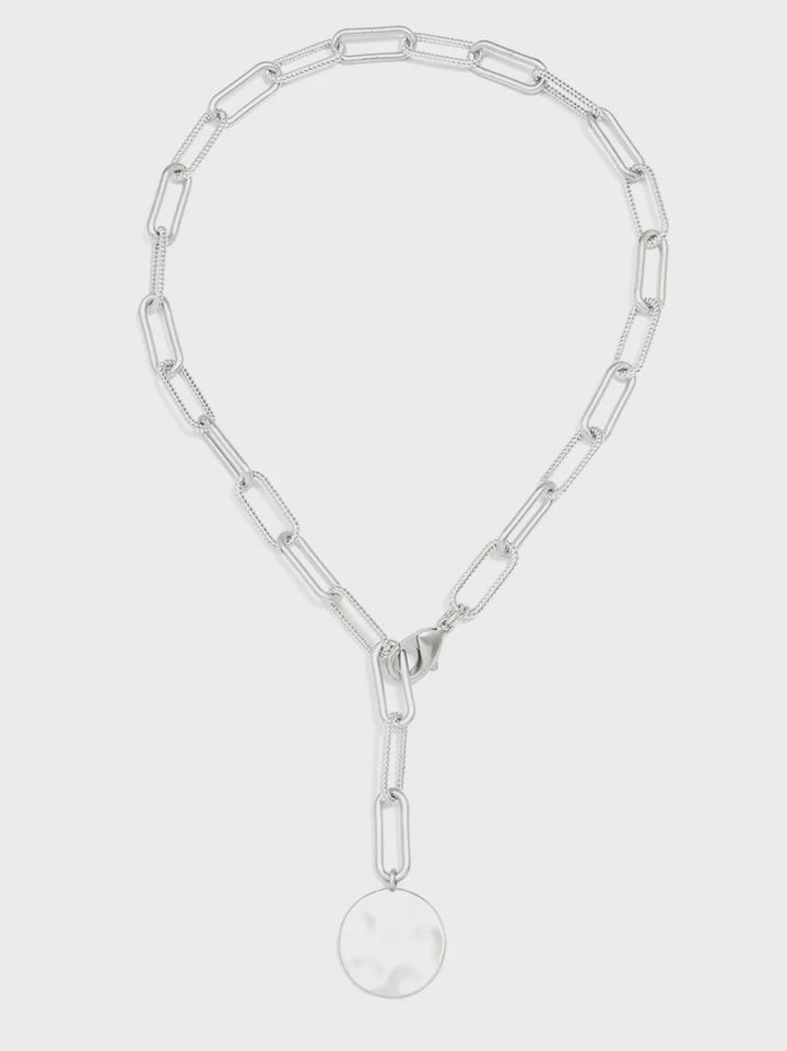 Silver Paper Clip &amp; Coin Medallion Necklace