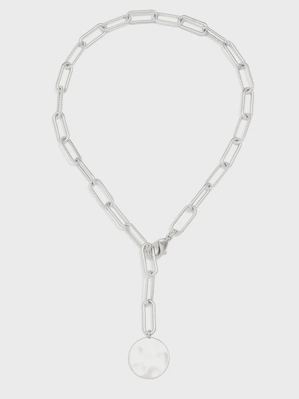 Silver Paper Clip &amp; Coin Medallion Necklace