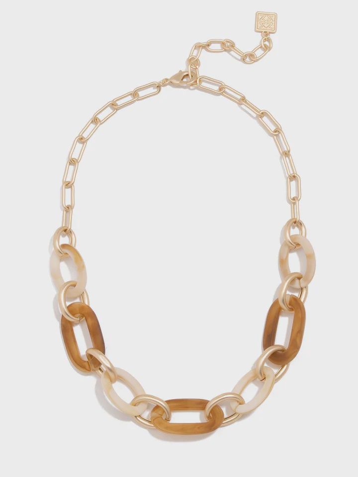 Beige Two Tone Resin Link Short Necklace