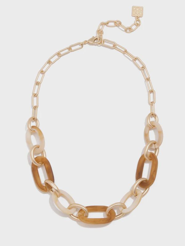 Beige Two Tone Resin Link Short Necklace