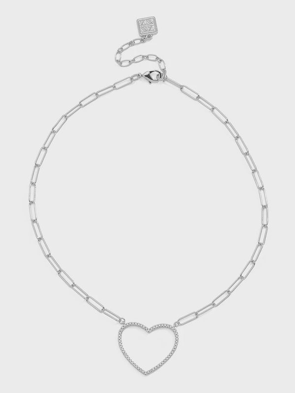Rhodium Paperclip Link Necklace With Heart Charm