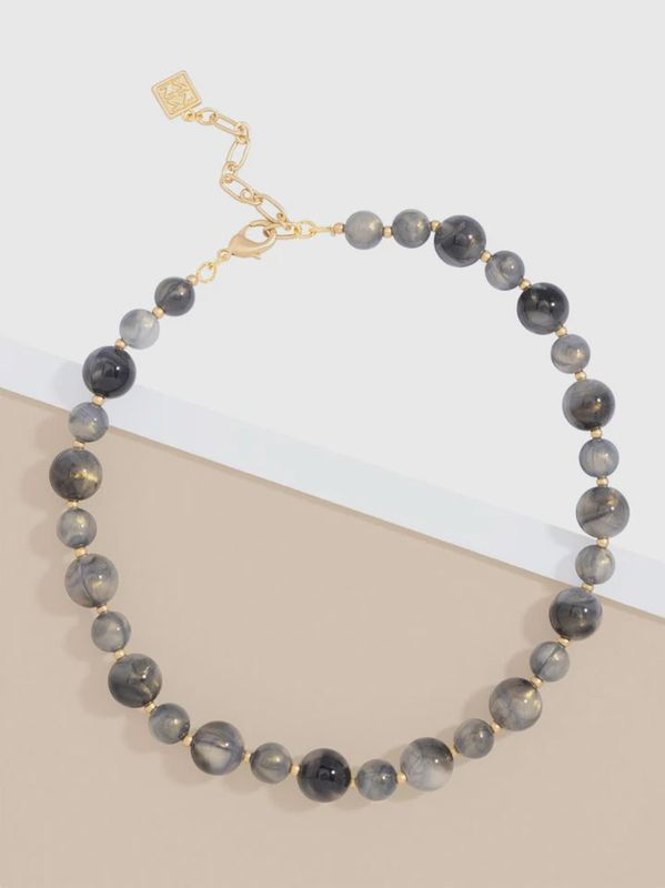 Gray Multi-Size Iridescent Beaded Necklace