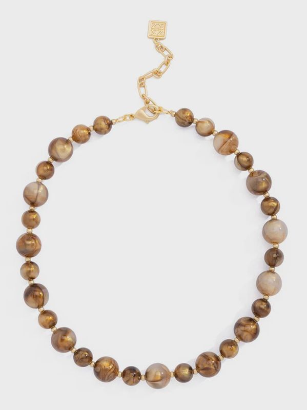 Brown Multi-Size Iridescent Beaded Necklace