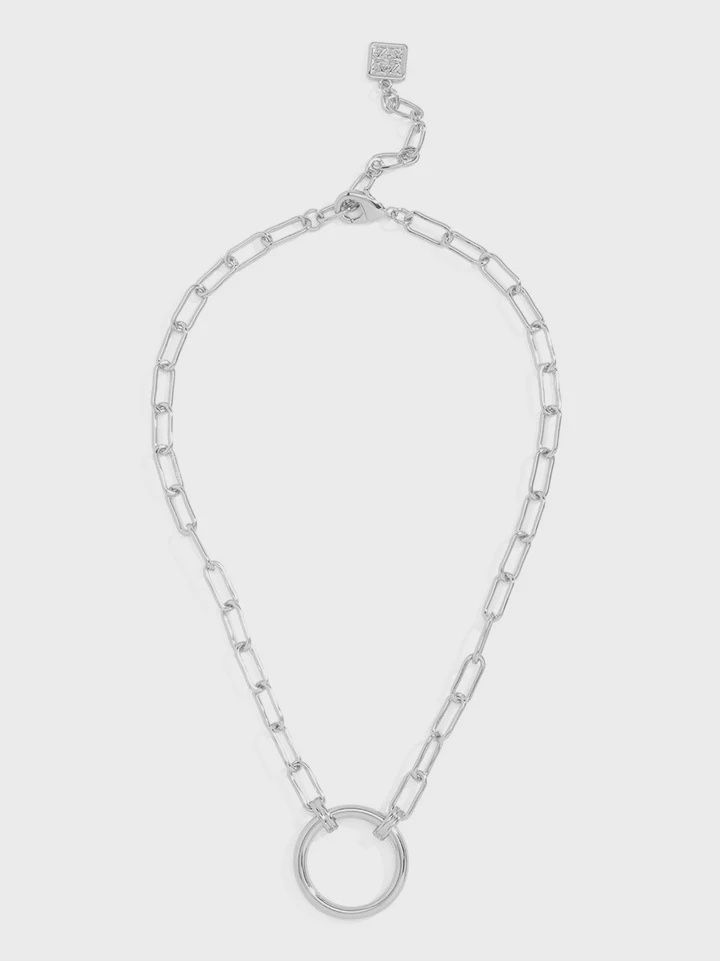 Rhodium Circle Charm Link Necklace