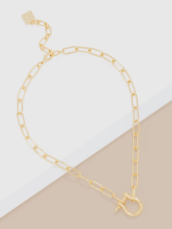 Gold Large Horseshoe Charmn Link Necklace