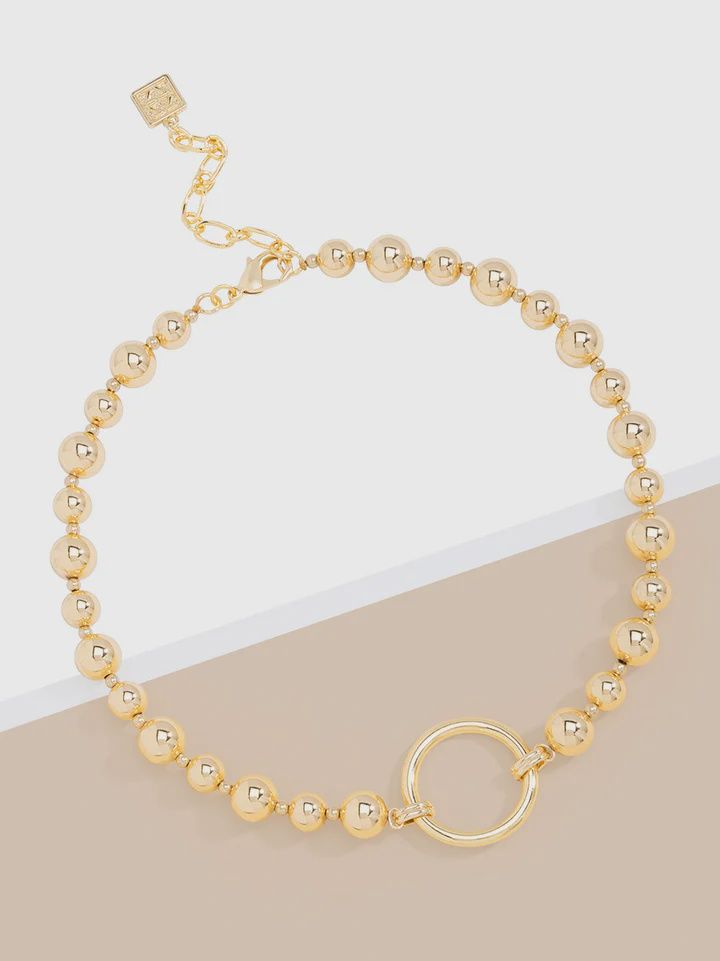 Gold Metal Circle Charm Beaded Necklace