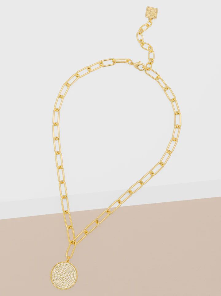 Gold Pavé Pendant Paperclip Necklace