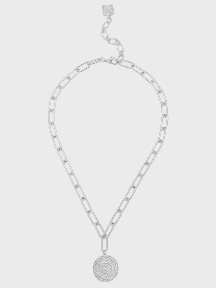 Rhodium Pavé Pendant Paperclip Necklace