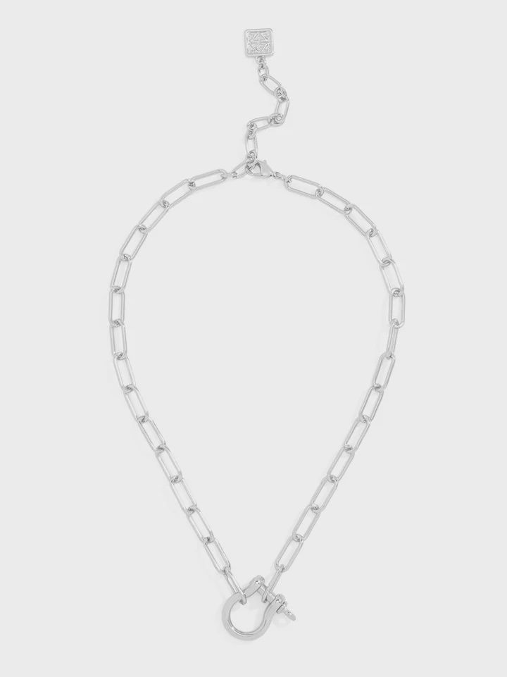 Rhodium Large Horseshoe Charm Link Necklace