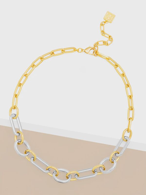 Two-Tone Oval and Paperclip Link Necklace
