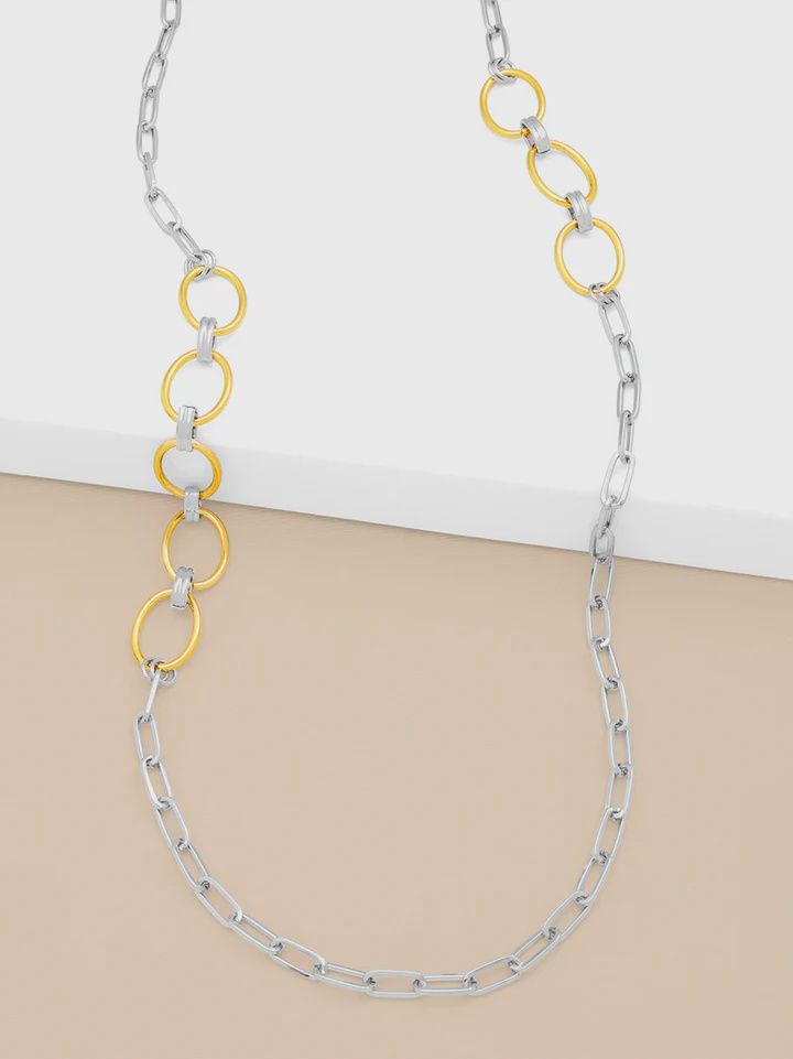 Two-Tone Oval and Paperclip Link Long Necklace