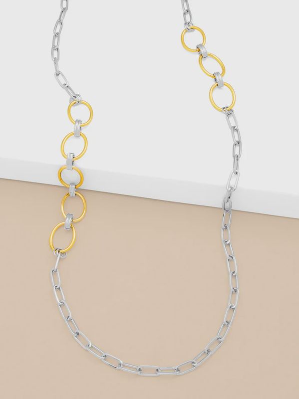 Two-Tone Oval and Paperclip Link Long Necklace