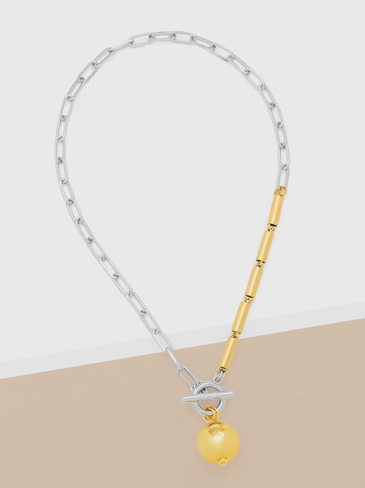 Two-Tone Tube and Links Collar Charm Necklace