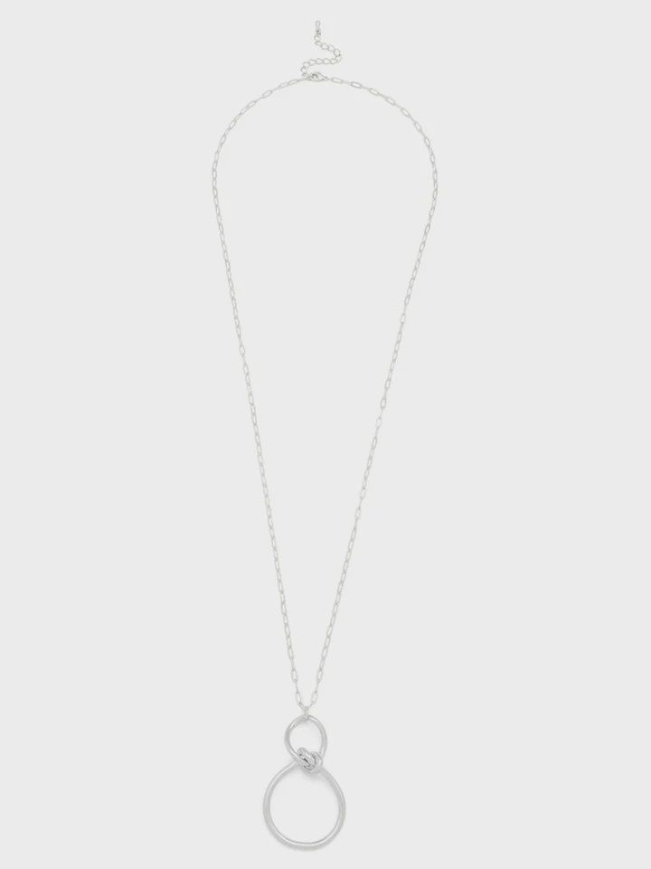Rhodium Infinity Knotted Pendant Long Chain Necklace