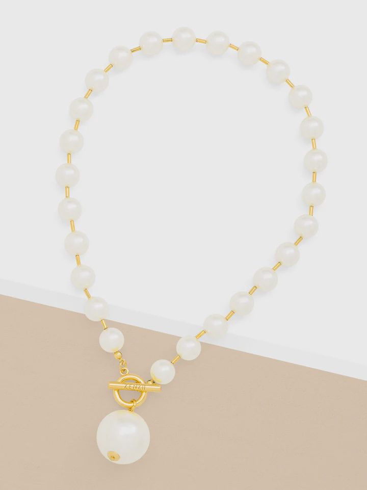 Gold Pearl Beaded Collar Necklace with Tube Spacers