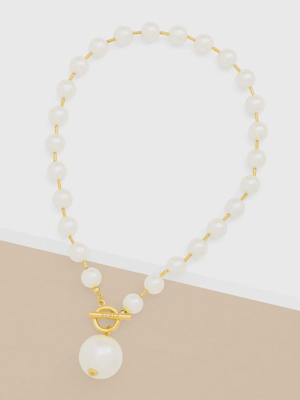Gold Pearl Beaded Collar Necklace with Tube Spacers