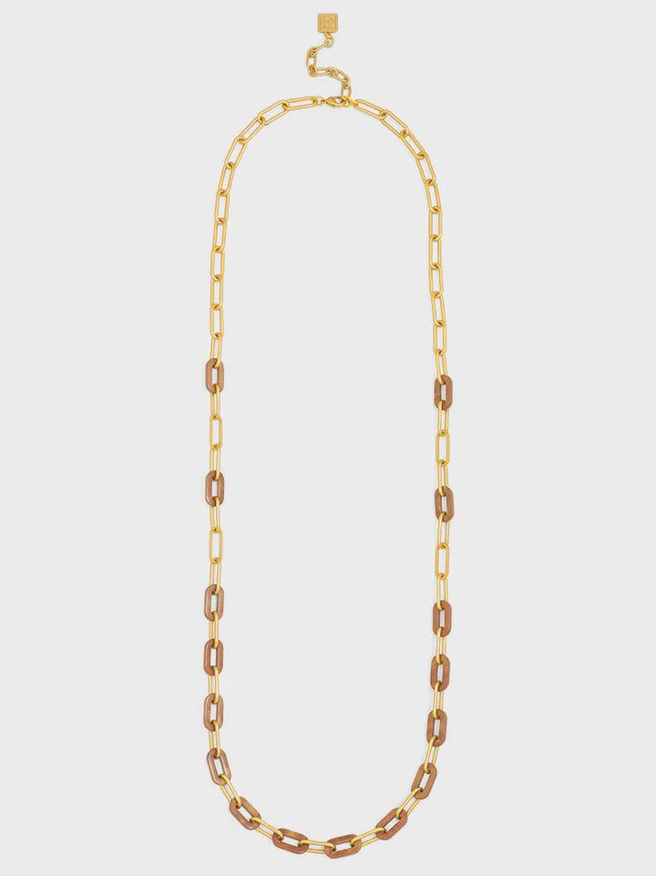 Brown Marbled Resin Link Paperclip Chain Long Necklace
