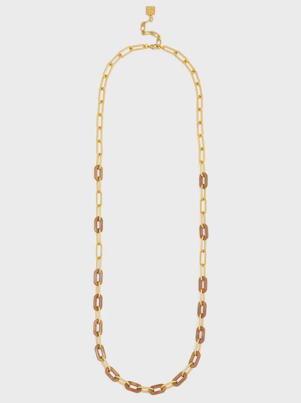 Brown Marbled Resin Link Paperclip Chain Long Necklace