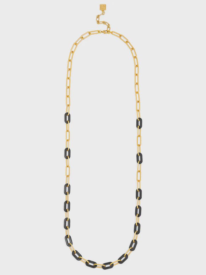 Black Marbled Resin Link Paperclip Chain Long Necklace