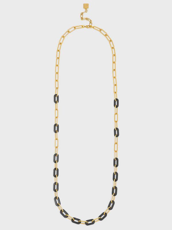 Black Marbled Resin Link Paperclip Chain Long Necklace