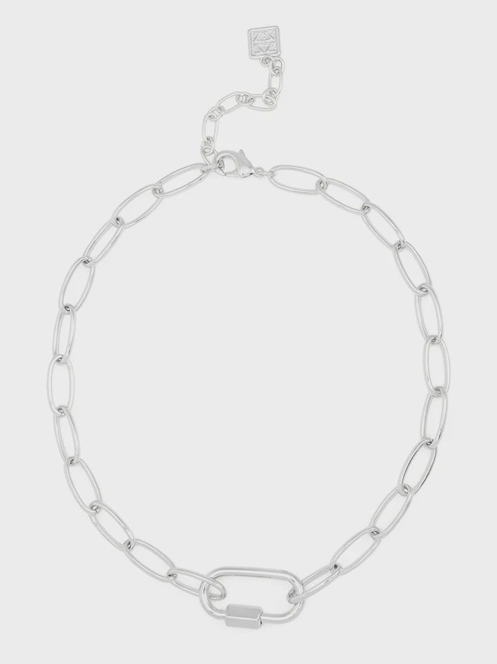 Rhodium Carabiner Oval Link Collar Necklace