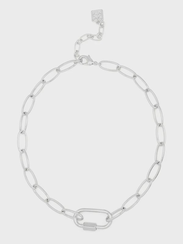 Rhodium Carabiner Oval Link Collar Necklace