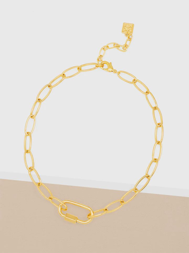 Gold Carabiner Oval Link Collar Necklace