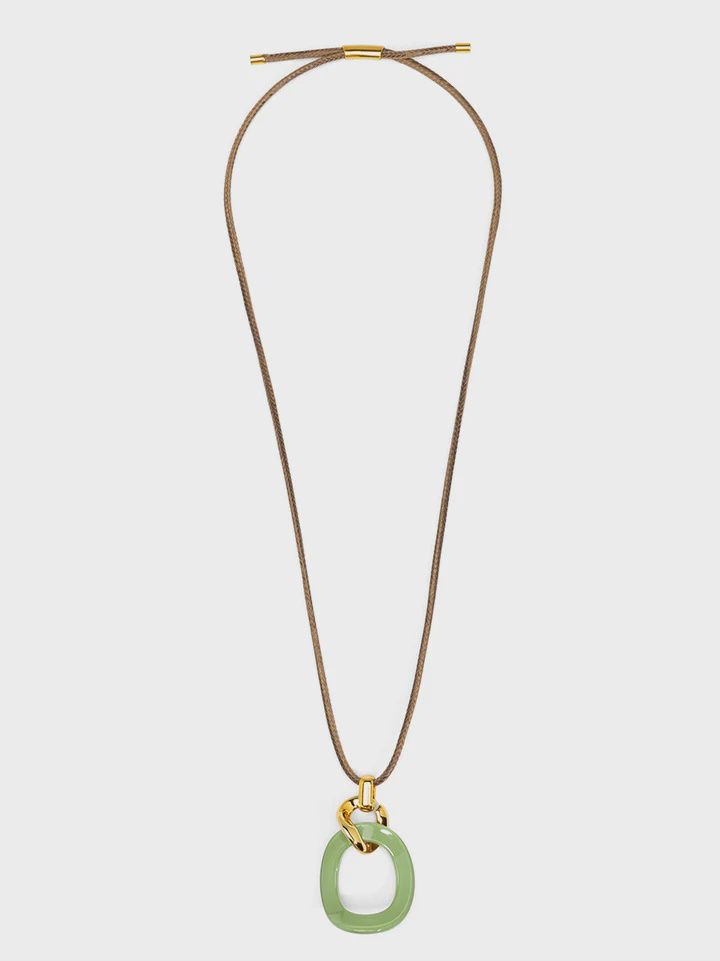 Sage Curved Oval Pendant Long Necklace