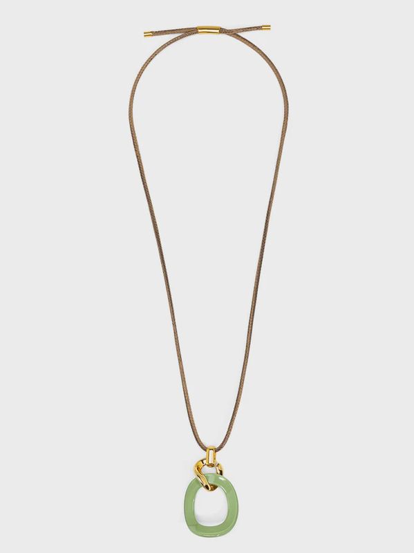 Sage Curved Oval Pendant Long Necklace