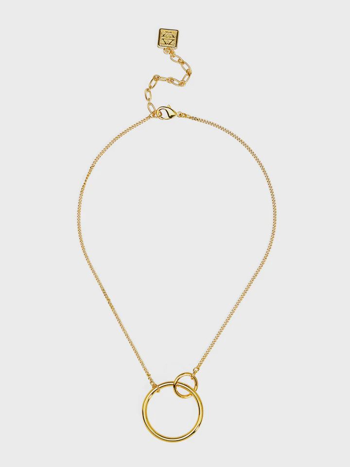 Gold Double Circle Pendant Short Necklace