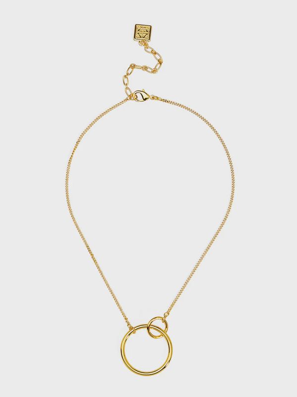 Gold Double Circle Pendant Short Necklace