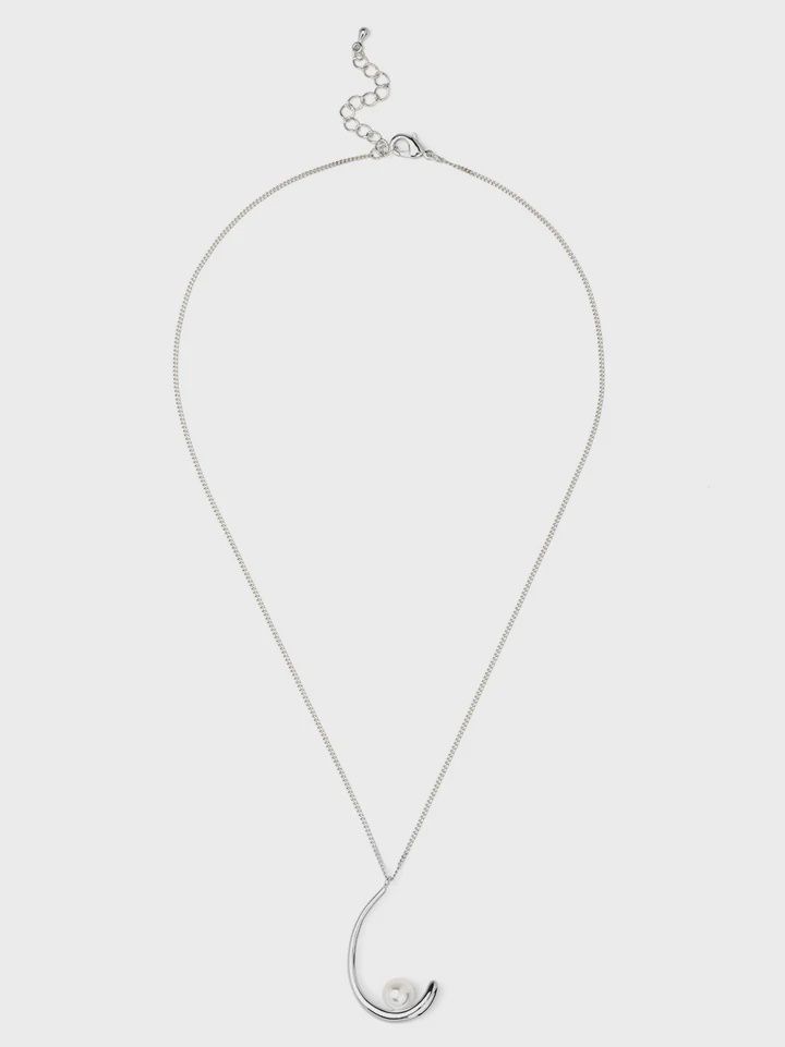 Rhodium Moon Pearl Short Necklace