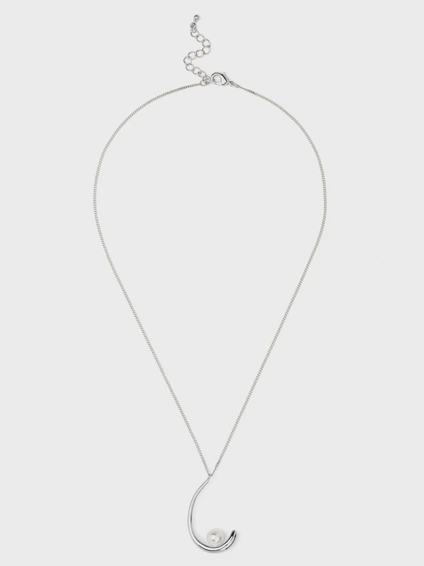Rhodium Moon Pearl Short Necklace
