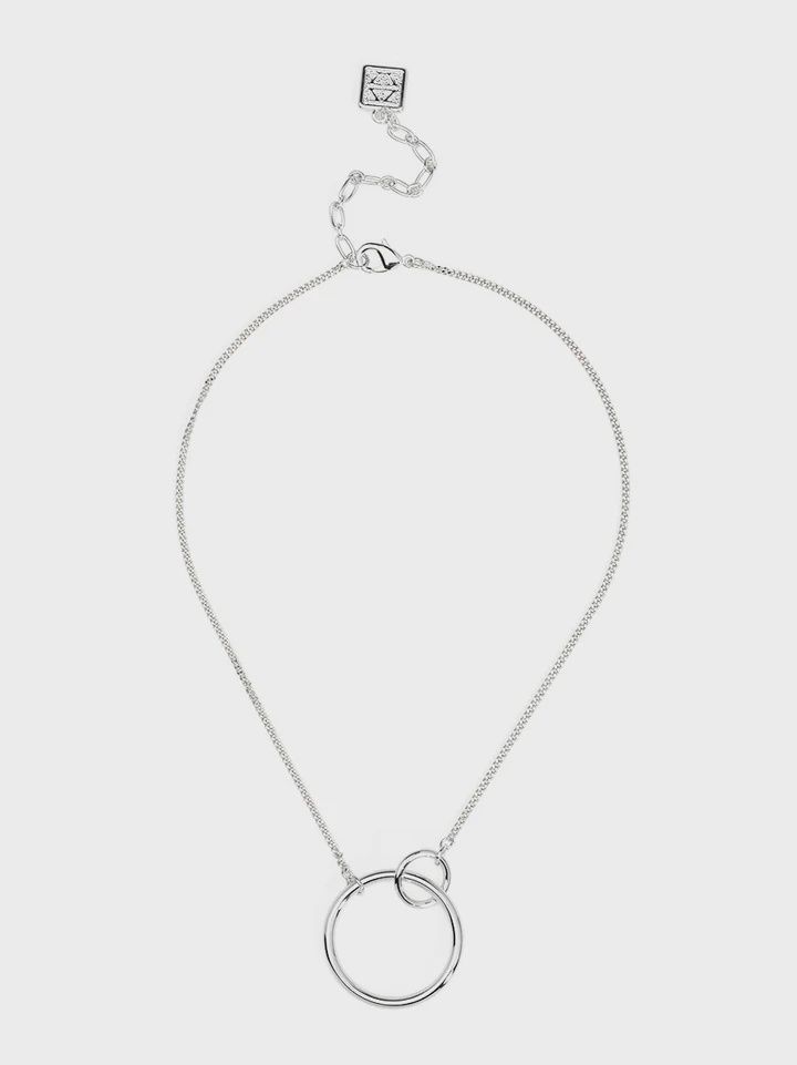 Rhodium Double Circle Pendant Short Necklace