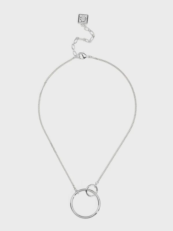 Rhodium Double Circle Pendant Short Necklace
